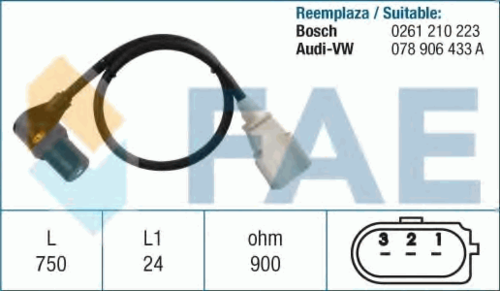 FAE 79059 Датчик положения коленвала! Audi A4 2.5i-2.8i 96>, VW Passat 1.6i/1.8i/2.5i 24V 98