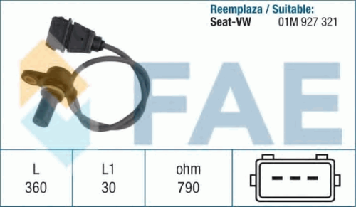 FAE 79061 Датчик положения коленвала! Skoda Octavia 1.6i, VW Bora/Golf 1.6-2.3i/1.9TDi 96>