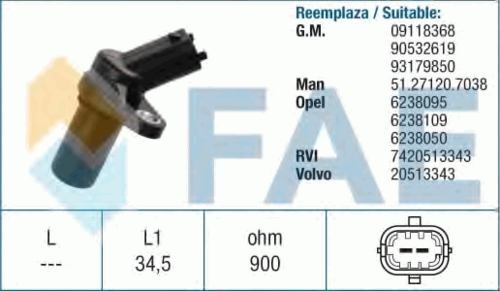 FAE 79093 Датчик положения коленвала! Opel Signum/Vectra C/Zafira 2.0-2.2DTi 16V 02
