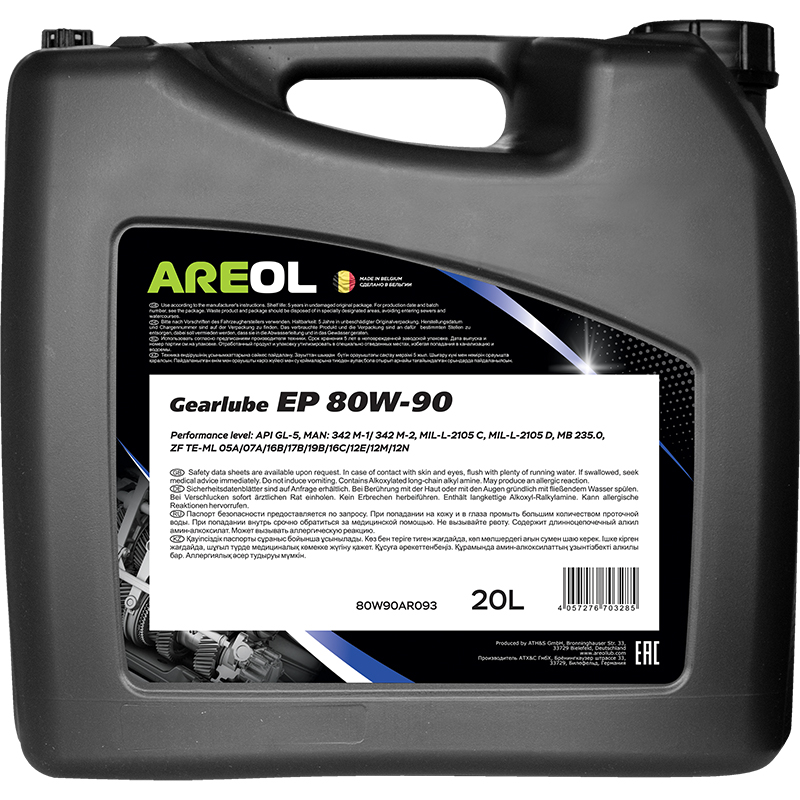 AREOL 80W90AR093 Gearlube EP 80W90 (20л) трансм. минерал. масло для гипоидных передач API GL-5, MIL-L-2105 D