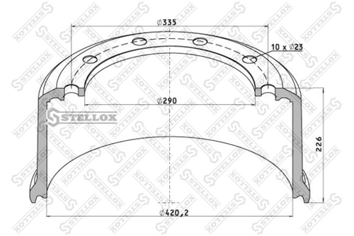 STELLOX 85-00041-SX Торм. барабан 420x180/184 H=227 d=290/335 n10x23 под болтbpw HS.ECO MAXX