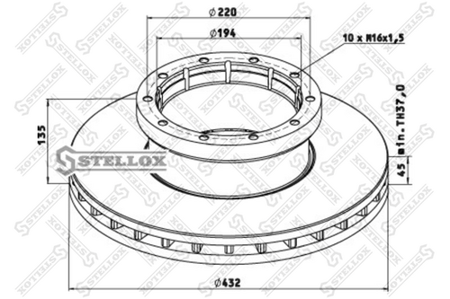 STELLOX 85-00753-SX Диск тормозной 432/194x45/135 10n-220 M16x1.5 Omn Setra 215HD