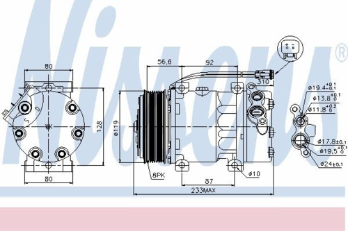 NISSENS 89035 Компрессор кондиционера! 24V d119 8пазов Scania 4-Series 95> P/G/R/T-Series 04>