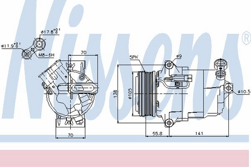 NISSENS 89038 Компрессор кондиционера! Opel Astra H 1.6-1.8 04>