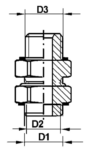 WABCO 8931042962 Штуцер двойной в перегородк. M22-M22/m16x24 (л) с контргайкой и упл. кольцом SW28 R