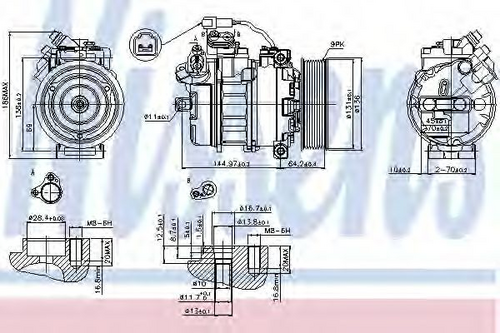 NISSENS 89371 Компрессор кондиционера 24V d131 9 пазов 2 PIN PLUG MB Axor 02>