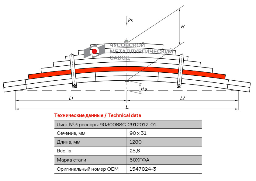 ЧМЗ 903008SC-2912103-01 Лист рессоры задн.! №3 90х31 L=1280 Scania