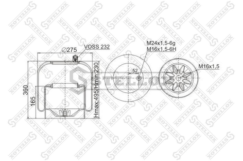 STELLOX 9043903SX Пневмопод. со стак.! 1шп-штуц. M16/24x1.5 поршень сталь1отв. m16x1.5 MB Actros