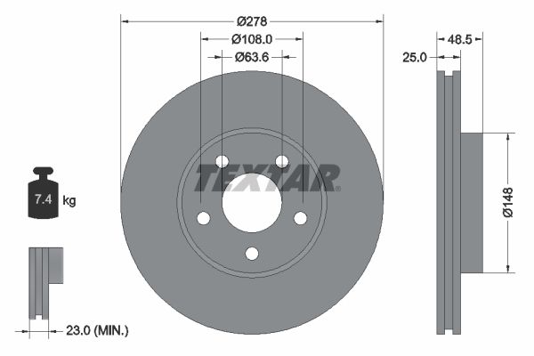 TEXTAR 92141205 Диск тормозной передний! Volvo S40/V50/C30, Ford Focus 1.8-2.4/1.6TDCi 03>