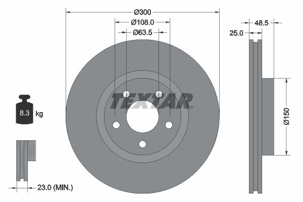 TEXTAR 92141305 Диск тормозной передний! 16' wheel Volvo S40/V50 1.8/2.4/2.5/2.0TD 04>