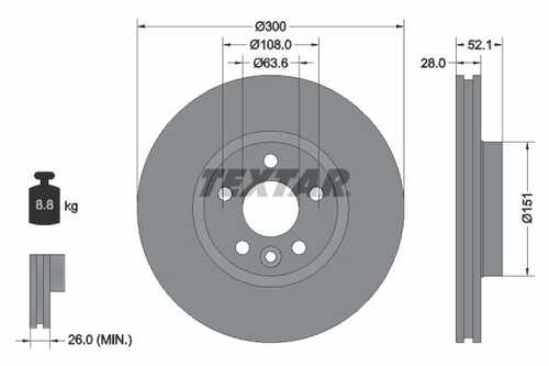 TEXTAR 92159205 Диск тормозной передний! Ford Galaxy/S-max 1.8D-2.5, Volvo S60/S80/XC70 06>