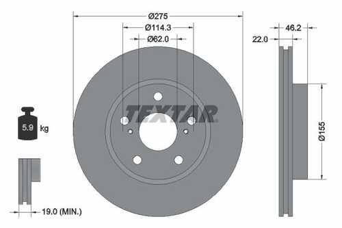 TEXTAR 92163803 Диск тормозной перед.! Toyota Auris/Corolla1.3/1.4/1.6 VVTi 07>