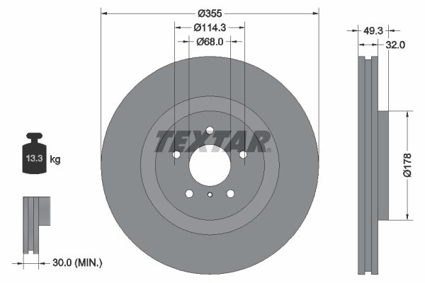 TEXTAR 92199105 Диск тормозной PRO+ перед. 355x32/49.3 INFINITI, NISSAN 370Z 3.7 09>, 10>, NISMO 13>, FX 30d AWD