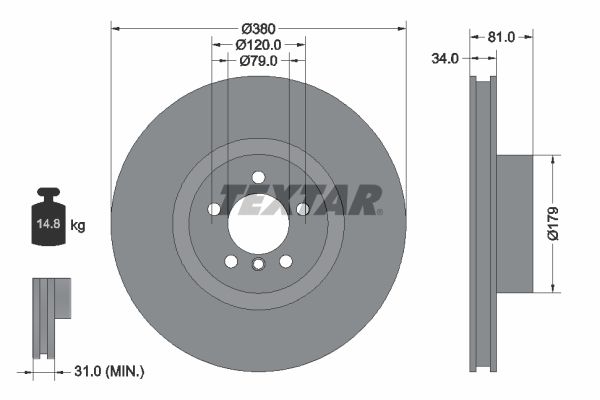 TEXTAR 92233905 Диск тормозной передний! Land Rover Range Rover III 09-12