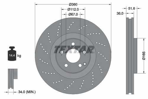 TEXTAR 92283905 Диск тормозной PRO+ перед. 360x36/51.6 MB CLS 500 11>17, 12>17, 4-matic