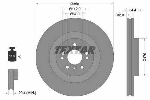 TEXTAR 92284205 Диск тормозной PRO+ перед. 350x32/54.4 MB GL-CLASS GL 350 CDI / BlueTec 4-matic 12>15, 40