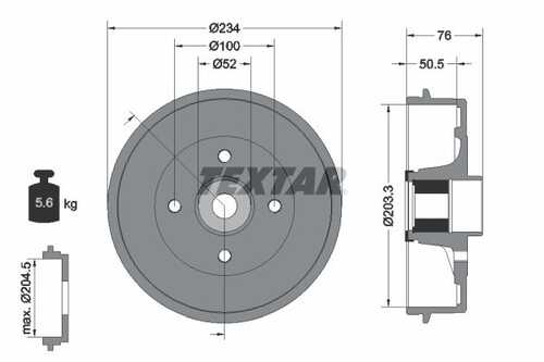 TEXTAR 94042400 Тормозной барабан задн. 203x51 DACIA, RENAULT CLIO II 1.2 98>, 98>10, 99>03, 16V 01>16.