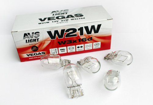 AVS A78171S Лампа VEGAS 12V. W21W (W3X16D) BOX (10 шт.)