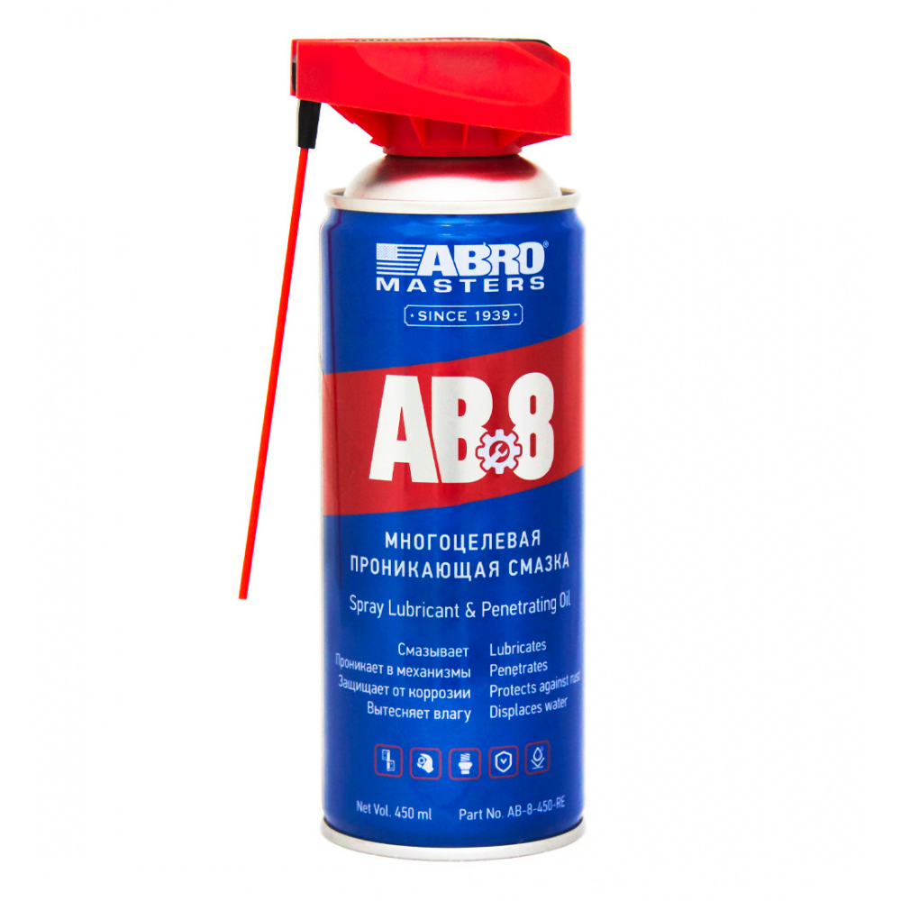 ABRO AB-8-450-RE Смазка проникающая 450мл аэрозоль AB-8 (аналог wd-40) универсальная Masters
