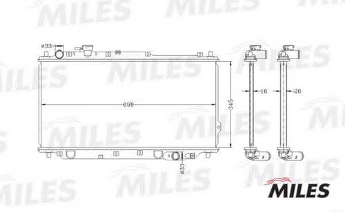 MILES ACRB011 Радиатор KIA SHUMA/SPECTRA/SEPHIA 1.5-1.8 M/T -04 (10702070/250620/0136546/2)