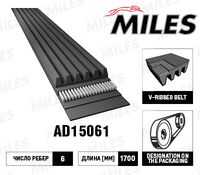 MILES AD15061 Замена на 6PK1700 ремень поликлиновый 6PK1700