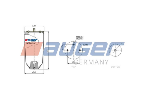 AUGER AU 346318 Пневмоподушка без стак. подв. weweler 2отв. M8 1отв-M22/12SCHMITZ