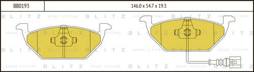 BLITZ BB0193 Колодки дисковые передние! Audi A2 1.4i/1.6FSi/1.4TDi 00>, Skoda Fabia 1.4i/1.9TDi 00>;Колодки тормозные дисковые передние