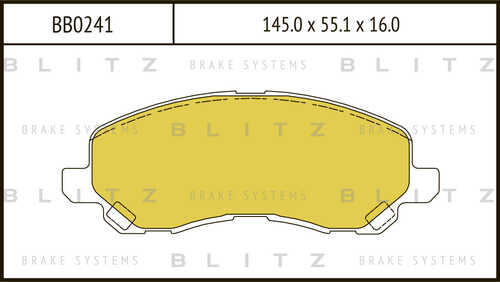 BLITZ BB0241 Колодки дисковые п.! ASX/Lancer/Outlander 2.0i 16V/2.4GDi 99>;Колодки тормозные дисковые передние