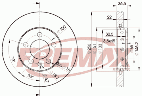 FREMAX BD-5602 Диск тормозной передний Audi A1, VW Polo, Skoda Octavia, Rapid, Roomster, Fabia