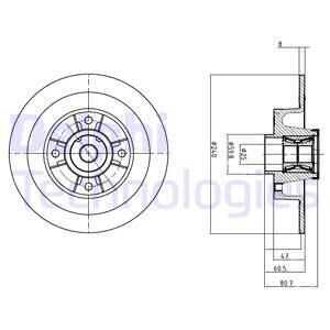 DELPHI BG9028RS Диск тормозной задн. с подшипн.! 1 шт в упак Renault Clio/ Megane/ Twingo, 99>