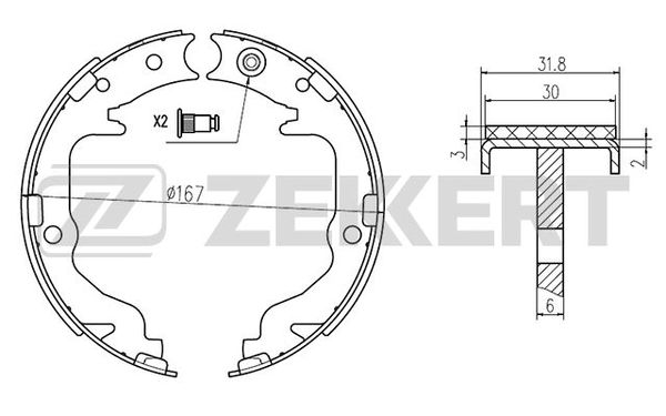 ZEKKERT BK4438 Колодки ручника = 4800A002 = 4800A022 = 4800A041;Колодки торм. бараб. задн. Citroen C4 Aircross 12-, Dodge Caliber 06-, Mitsubishi ASX 10-, Lancer VIII 08-, Outlander II 06