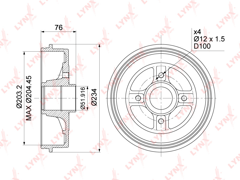 LYNX BM1003 Барабан торм.! enault Megane/Clio,Dacia Logan 1.4-1.8/1.9D/TDi/1.5DCi 95>;Барабан тормозной (203x50,5)