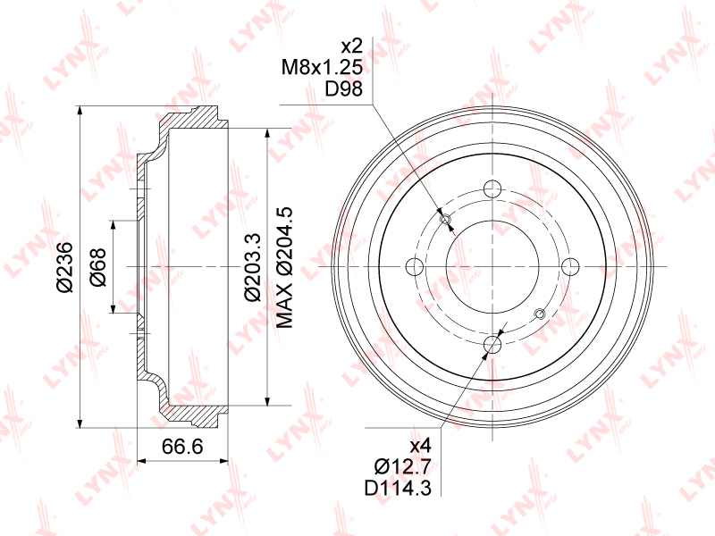 LYNX BM-1114 Барабан тормозной (203x43) NISSAN Almera Classic 06>