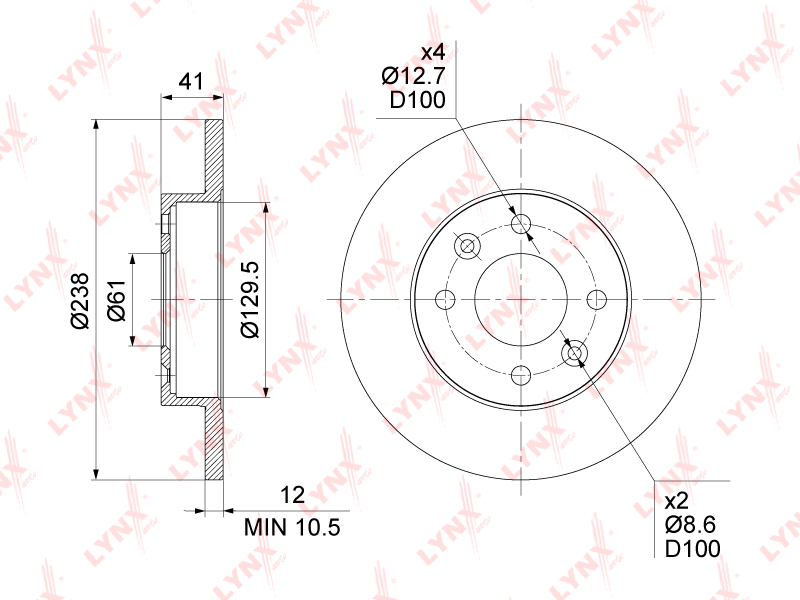 LYNX BN-1417 Диск тормозной передний (238x12)