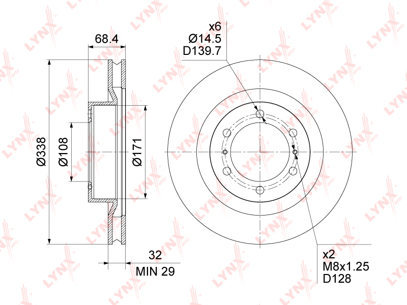 LYNX BN-1634 Диск тормозной передний (338x32) TOYOTA 4Runner 10> / Land Cruiser Prado(150) 09>, LEXUS GX