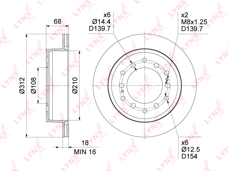 LYNX BN-1635 Диск тормозной задний (312x18) TOYOTA 4Runner 10> / FJ Cruiser 05> Fortuner 15> Land Prado