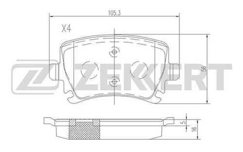 ZEKKERT BS-1142 Комплект тормозных колодок, дисковый тормоз;Колодки торм. диск. задн. Audi A6 II 97-, Skoda Octavia (1U, 1Z) 04-, VW Golf V, VI 03-, Passat VI 05-