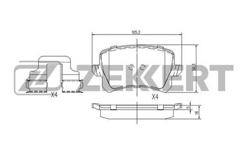 ZEKKERT BS-1168 Комплект тормозных колодок, дисковый тормоз