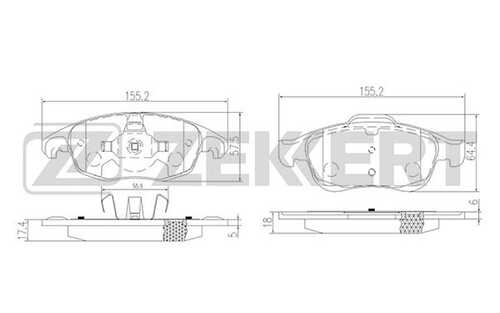 ZEKKERT BS1254 Колодки тормозные дисковые, комплект;Колодки торм. диск. передн. Citroen Berlingo II 08-, C4 Picasso 07-, DS4 11-, DS5 13-, Peugeot 5008 09-, Partner II 08