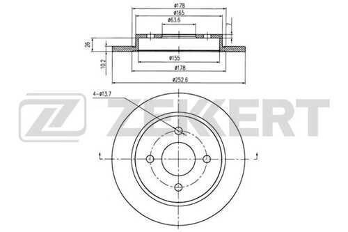 ZEKKERT BS-5040 Диск. торм. зад Ford Fiesta V 05- Ford Focus I 98- Ford Scorpio I II 93-