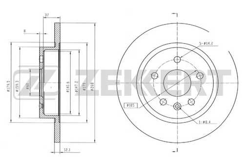 ZEKKERT BS-5052 Диск торм. зад. Chevrolet Cruze (J300, J305, J308) 09-, Opel Astra J 09-, Mokka 12-