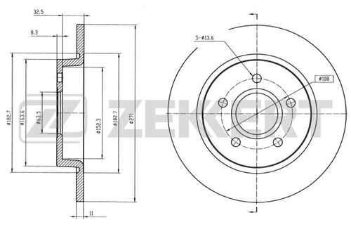 ZEKKERT BS-5630 Диск торм. зад. FORD FOCUS III 11-;Диск тормозной задний 270,*11