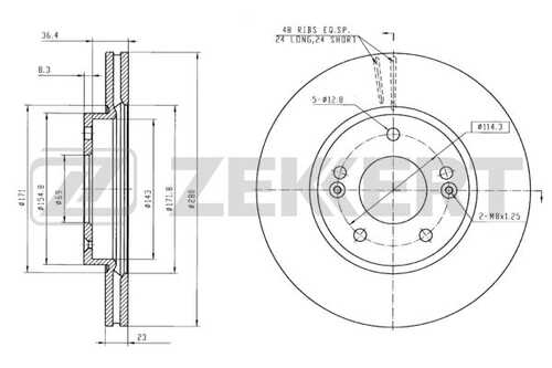 ZEKKERT BS5657 Диск тормозной передний вентилируемый 280*23