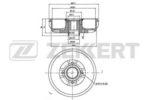 ZEKKERT BS-6265 Барабан торм. зад. с кольцом ABS с подшипн. Lada Largus 12- Renault Captur 13- Logan I-II 07