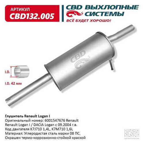 CBD CBD132.005 Глушитель RENAULT LOGAN 1,4-1,6 (6001547676)