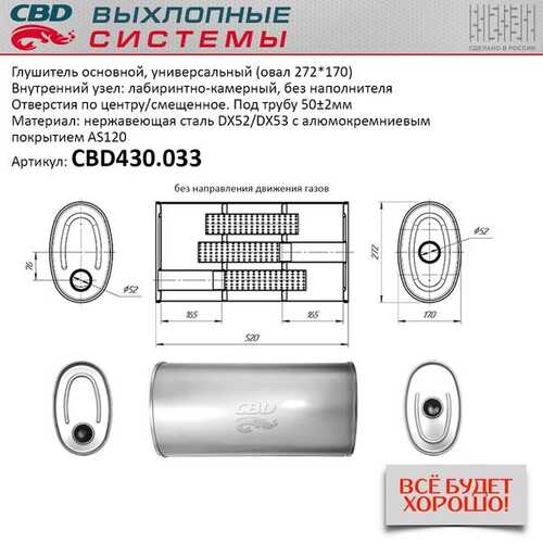 CBD CBD430.033 Глушитель основной универсальный 520 х 272x170 х 50 (ОВАЛ)