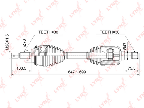 LYNX CD-1023 Привод передний! 647мм Toyota Land Cruiser Prado 02-10