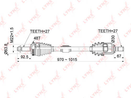 LYNX CD-1067A Привод в сборе R HYUNDAI Sonata (YF) 2.0-2.4 09-14, KIA Optima 2.4 12-16