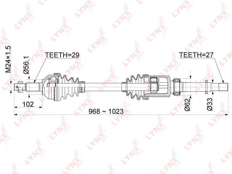 LYNX CD1124 Привод правый! 968mm, 39100JG04C Nissan X-Trail (T31) 2.0dCi 07>
