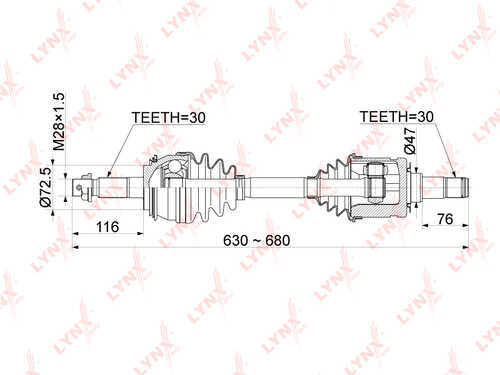 LYNX CD-1156 Привод в сборе передний TOYOTA Hilux VII 2.5D-3.0D 05-15